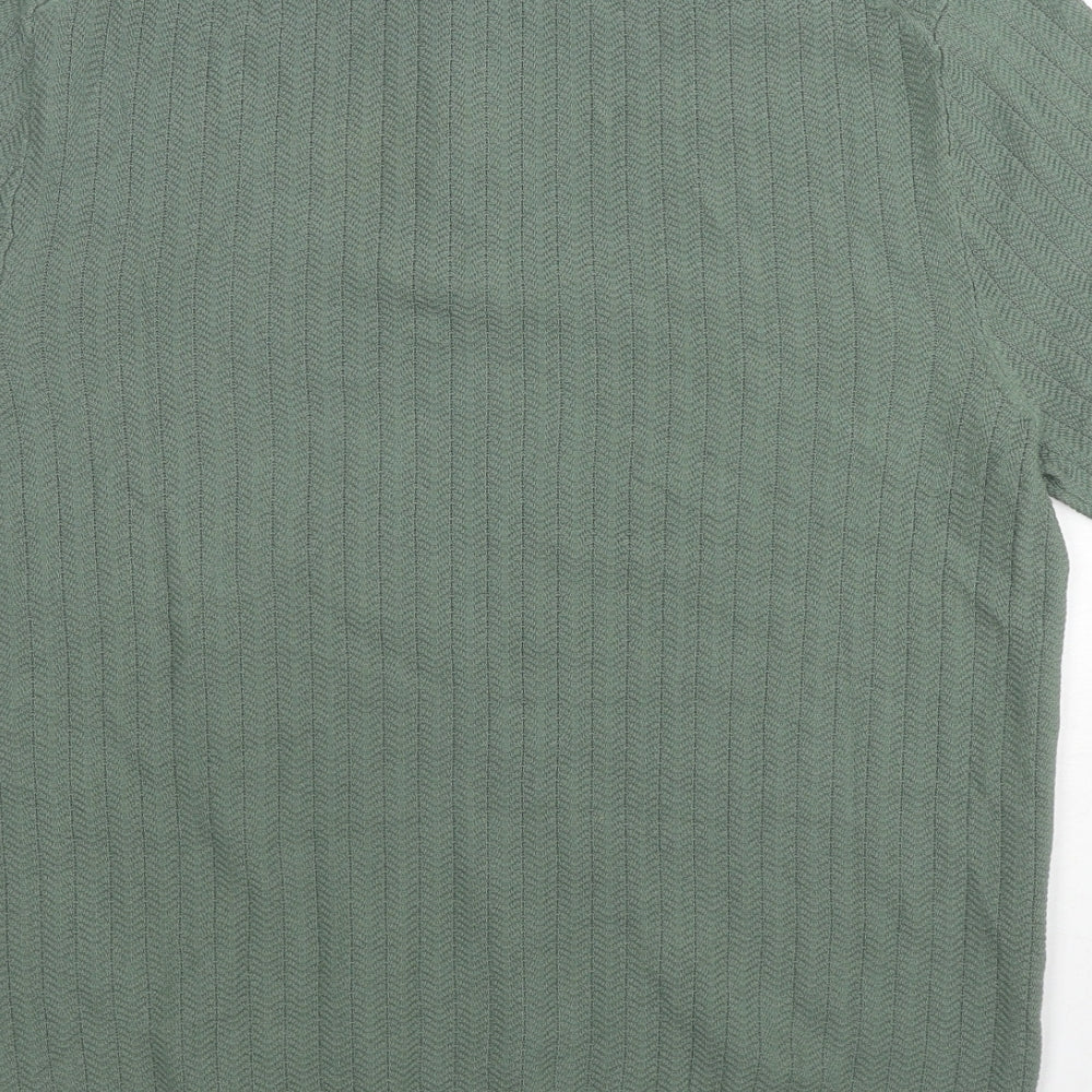 Marks and Spencer Mens Green Cotton Polo Size M Collared Pullover