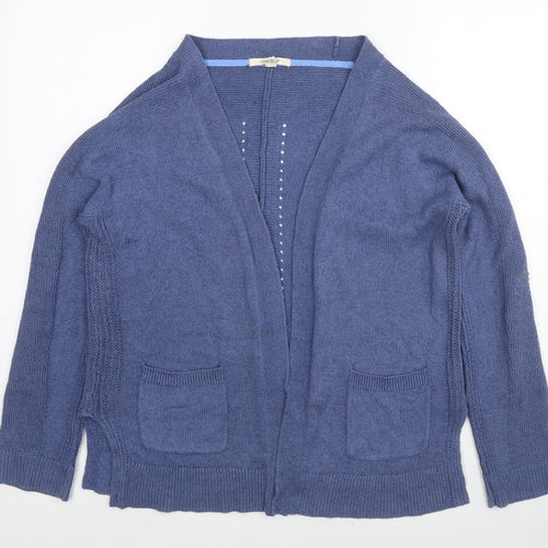 White Stuff Womens Blue V-Neck Cotton Cardigan Jumper Size 14