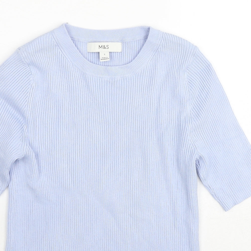 Marks and Spencer Womens Blue Round Neck Viscose Pullover Jumper Size S