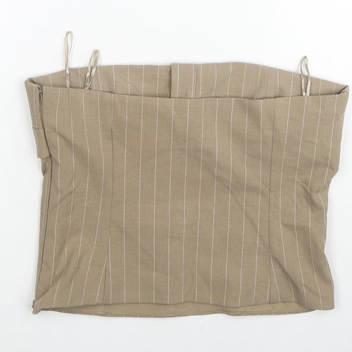 Zara Womens Beige Striped Polyester Cropped Tank Size S Off the Shoulder
