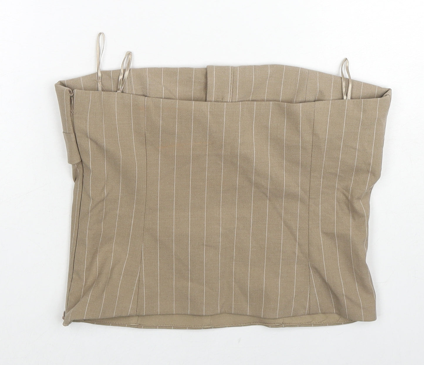 Zara Womens Beige Striped Polyester Cropped Tank Size S Off the Shoulder
