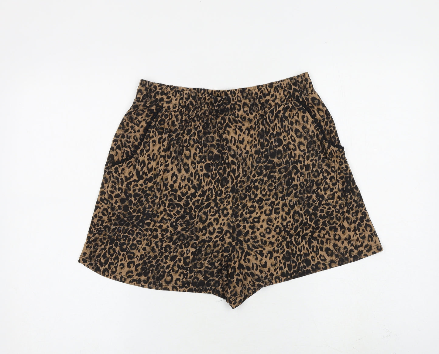 NEXT Womens Brown Animal Print Viscose Basic Shorts Size 10 L3 in Regular