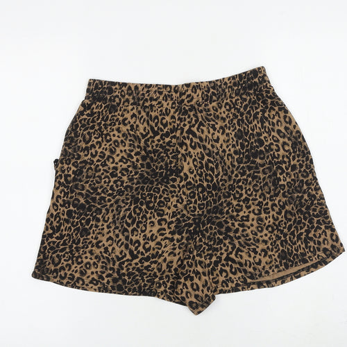 NEXT Womens Brown Animal Print Viscose Basic Shorts Size 10 L3 in Regular
