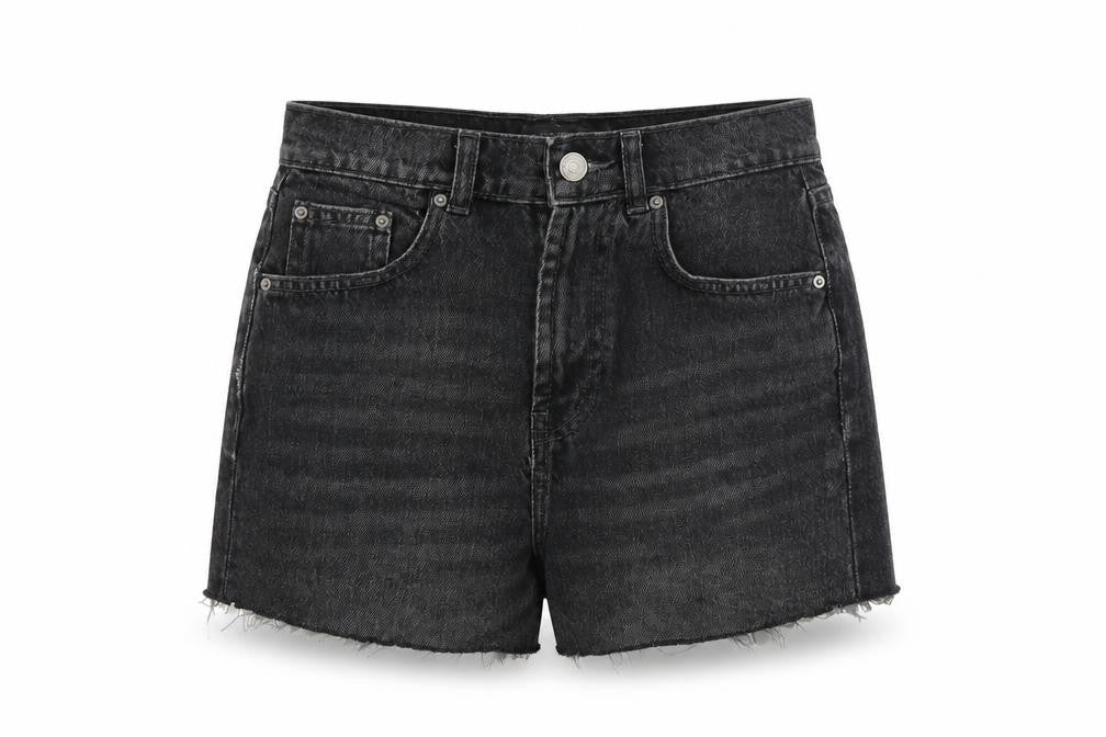 Denim & Co. Womens Black 100% Cotton Cut-Off Shorts Size 8 L3 in Regular Zip