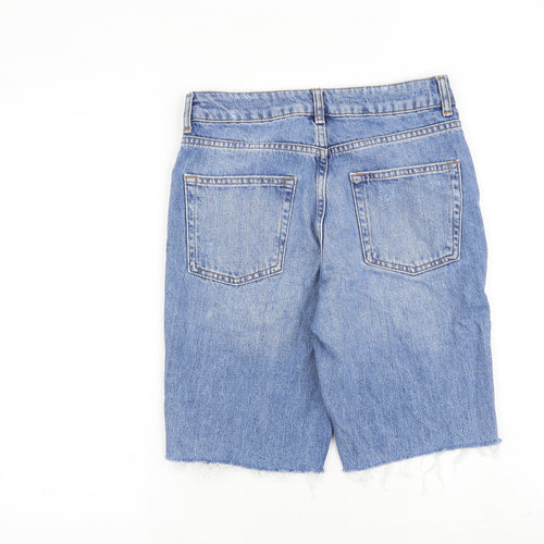 Topshop Womens Blue Cotton Skimmer Shorts Size 10 L9 in Regular Button