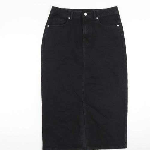 F&F Womens Black Cotton A-Line Skirt Size 12 Zip
