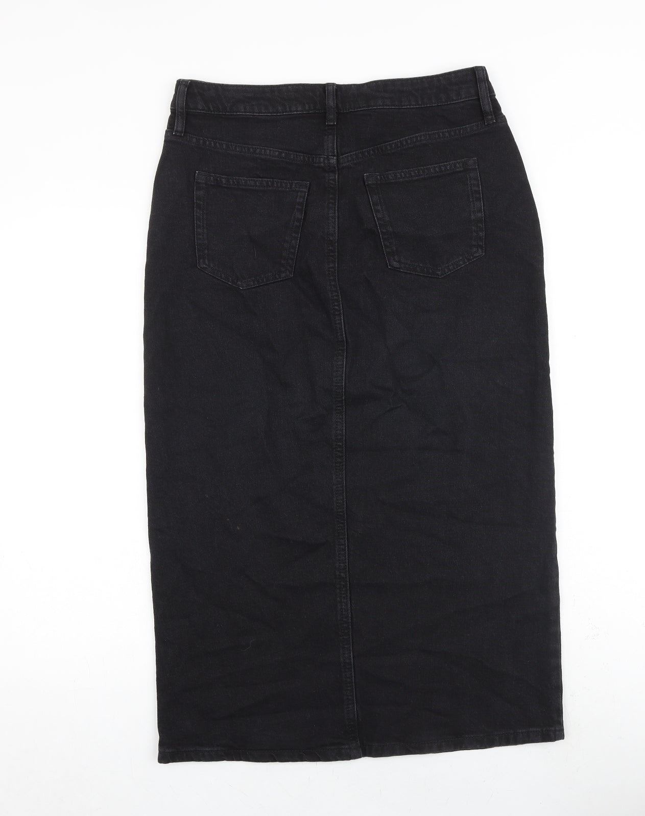 F&F Womens Black Cotton A-Line Skirt Size 12 Zip