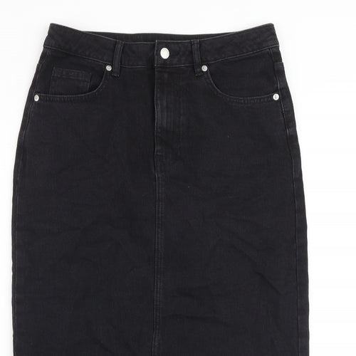 F&F Womens Black Cotton A-Line Skirt Size 12 Zip
