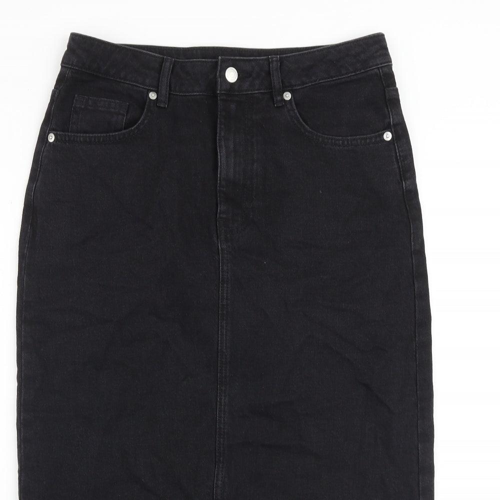 F&F Womens Black Cotton A-Line Skirt Size 12 Zip