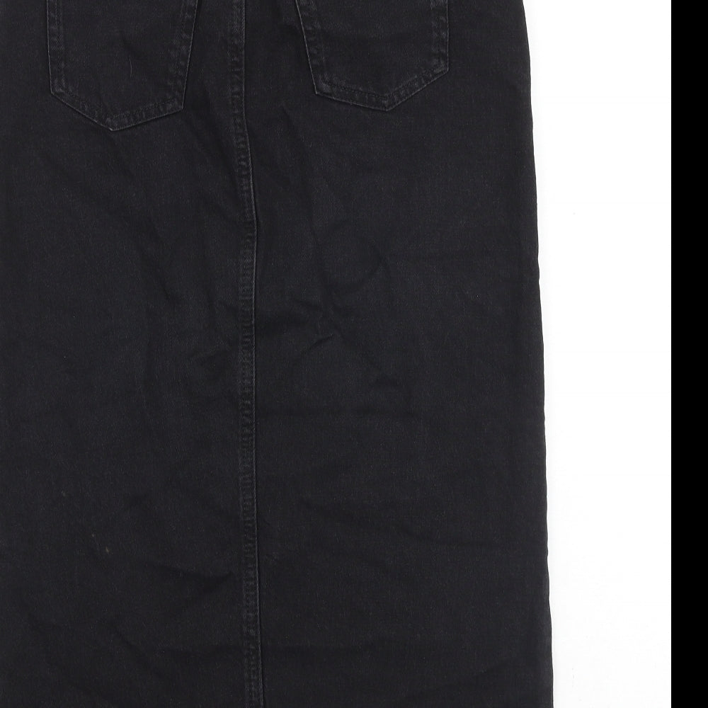F&F Womens Black Cotton A-Line Skirt Size 12 Zip