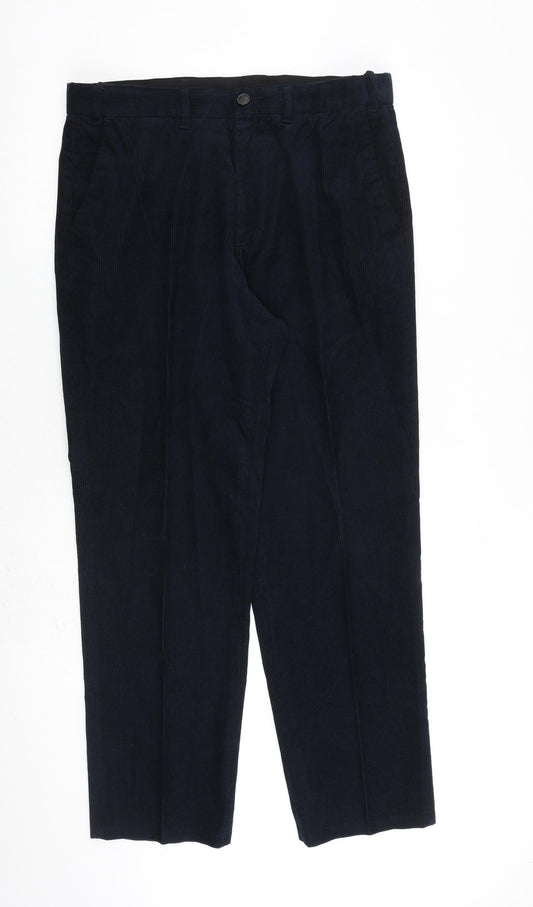 Marks and Spencer Mens Blue Cotton Trousers Size 36 in L31 in Regular Zip