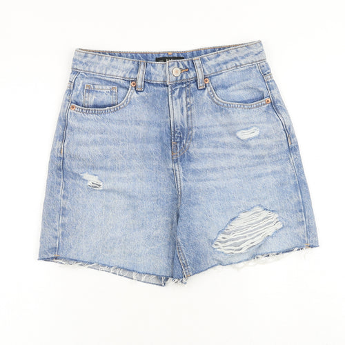 F&F Womens Blue 100% Cotton Mom Shorts Size 8 L4 in Regular Zip - Distressed