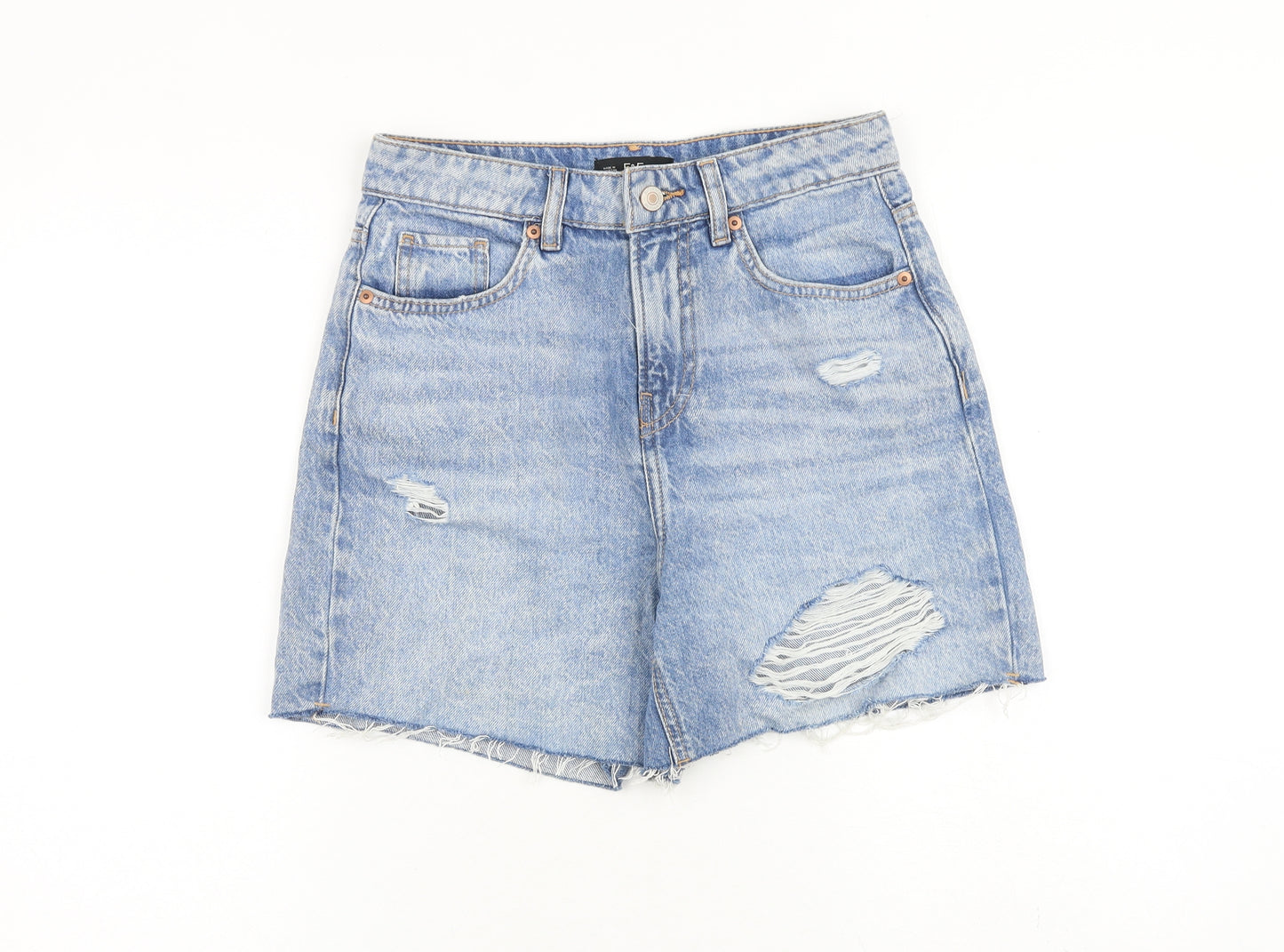 F&F Womens Blue 100% Cotton Mom Shorts Size 8 L4 in Regular Zip - Distressed