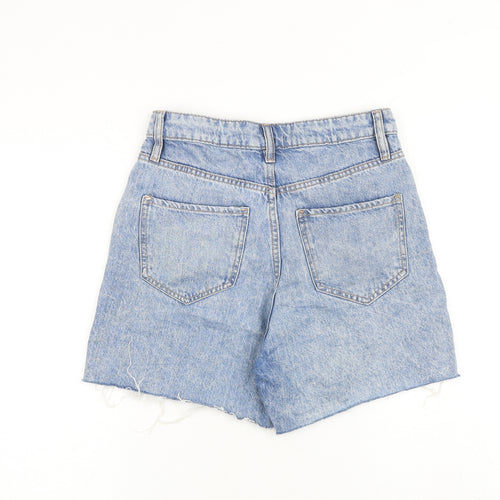 F&F Womens Blue 100% Cotton Mom Shorts Size 8 L4 in Regular Zip - Distressed