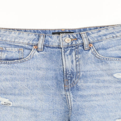F&F Womens Blue 100% Cotton Mom Shorts Size 8 L4 in Regular Zip - Distressed