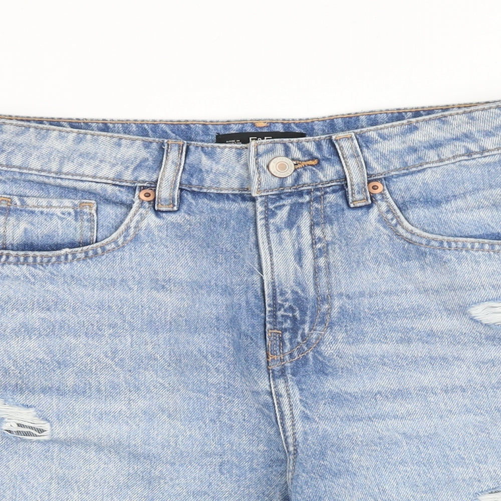 F&F Womens Blue 100% Cotton Mom Shorts Size 8 L4 in Regular Zip - Distressed