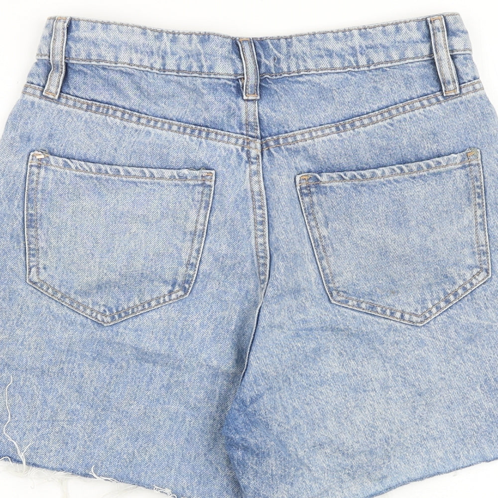 F&F Womens Blue 100% Cotton Mom Shorts Size 8 L4 in Regular Zip - Distressed