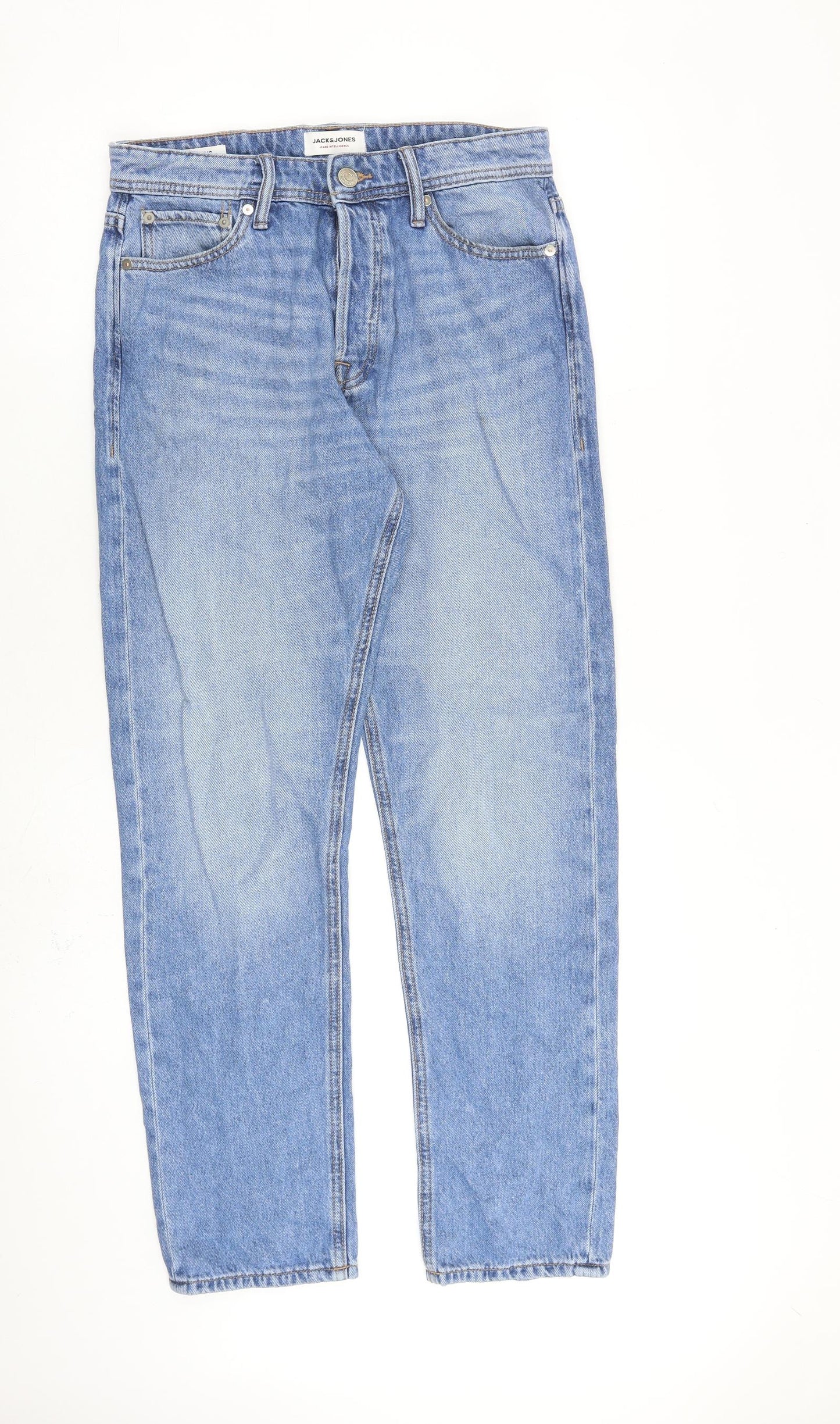 JACK & JONES Mens Blue Cotton Straight Jeans Size 30 in L32 in Relaxed Button