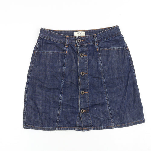 Jack Wills Womens Blue Cotton A-Line Skirt Size 6 Button
