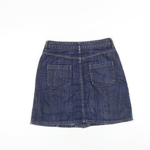 Jack Wills Womens Blue Cotton A-Line Skirt Size 6 Button