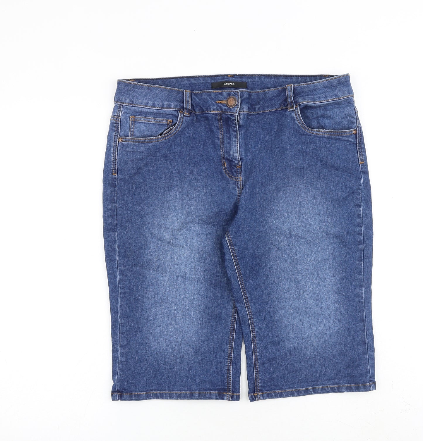 George Womens Blue Cotton Skimmer Shorts Size 14 L12 in Regular Zip