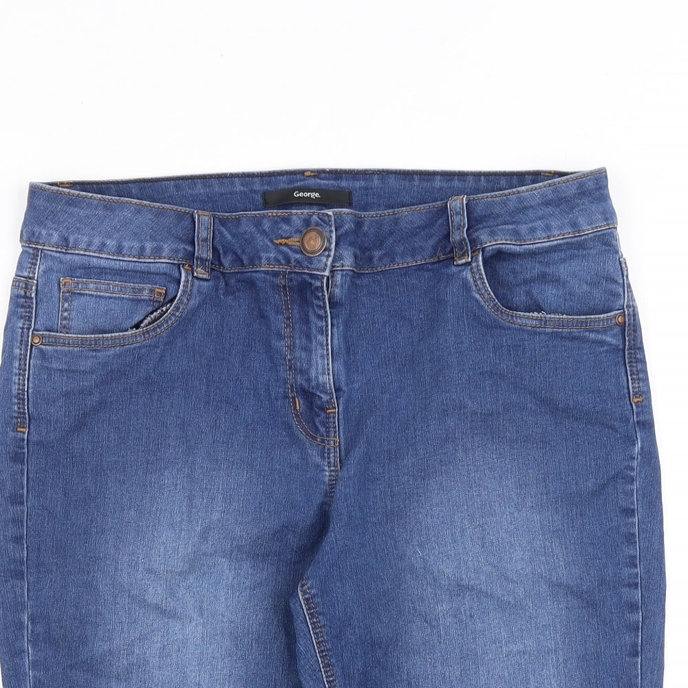 George Womens Blue Cotton Skimmer Shorts Size 14 L12 in Regular Zip