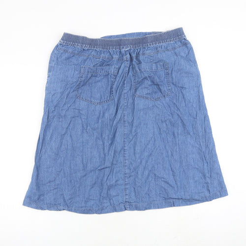 Cotton Traders Womens Blue Cotton A-Line Skirt Size 18 Button