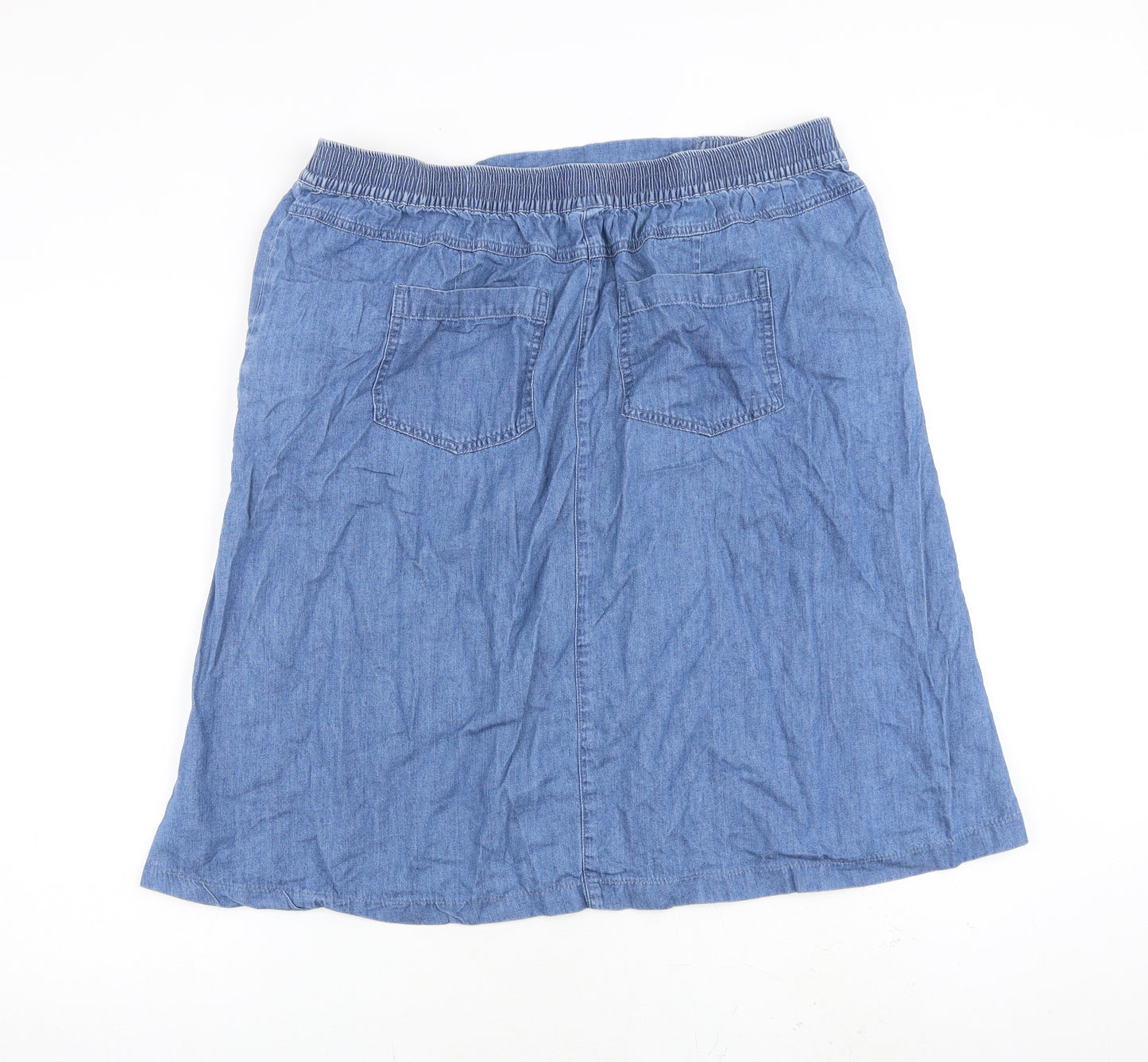 Cotton Traders Womens Blue Cotton A-Line Skirt Size 18 Button