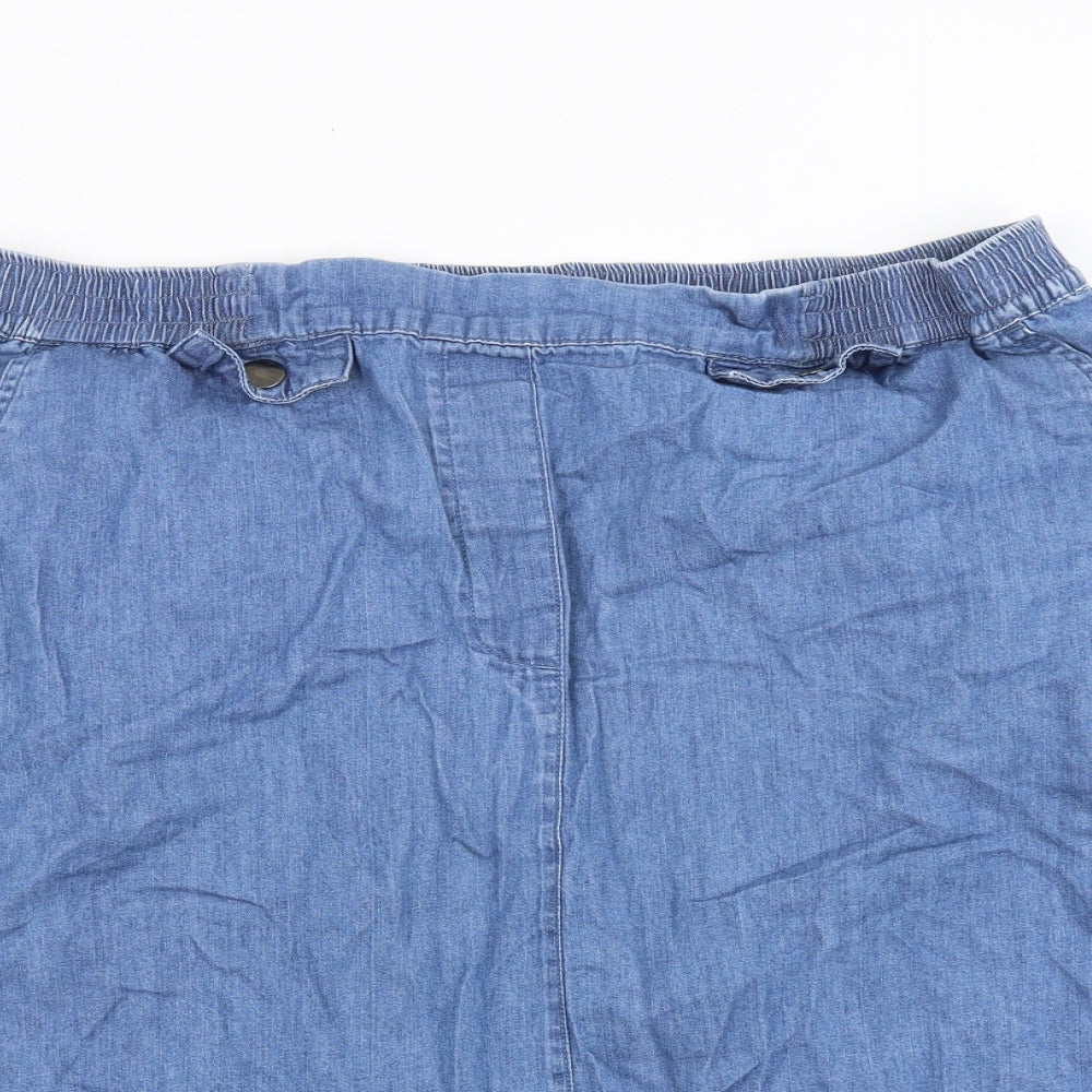 Cotton Traders Womens Blue Cotton A-Line Skirt Size 18 Button