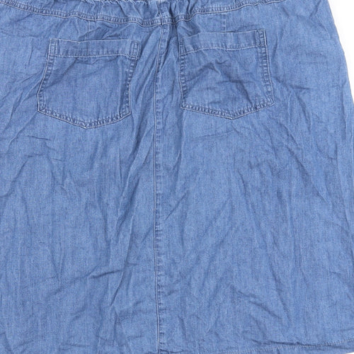 Cotton Traders Womens Blue Cotton A-Line Skirt Size 18 Button