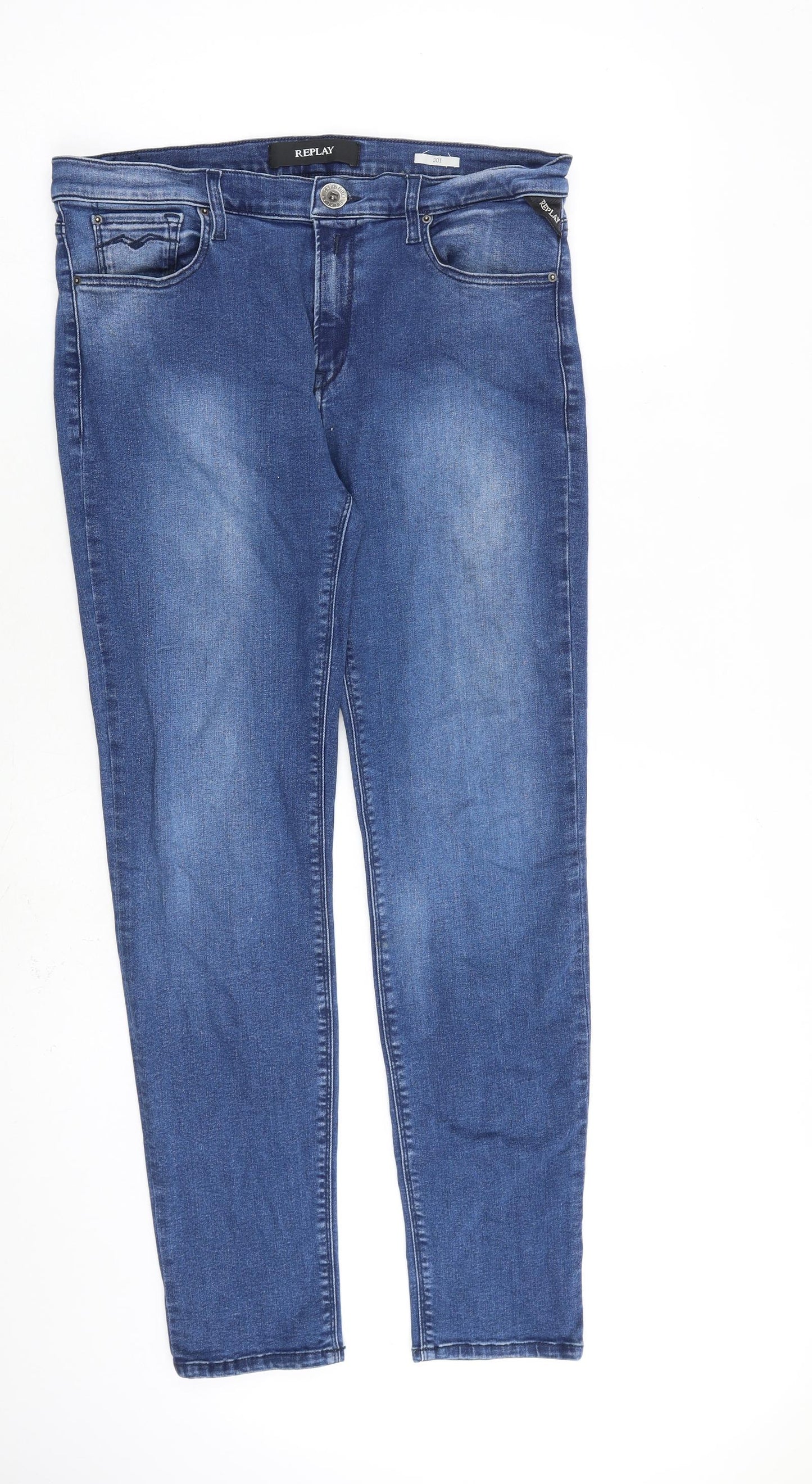 Replay Womens Blue Cotton Straight Jeans Size 32 in L30 in Regular Zip