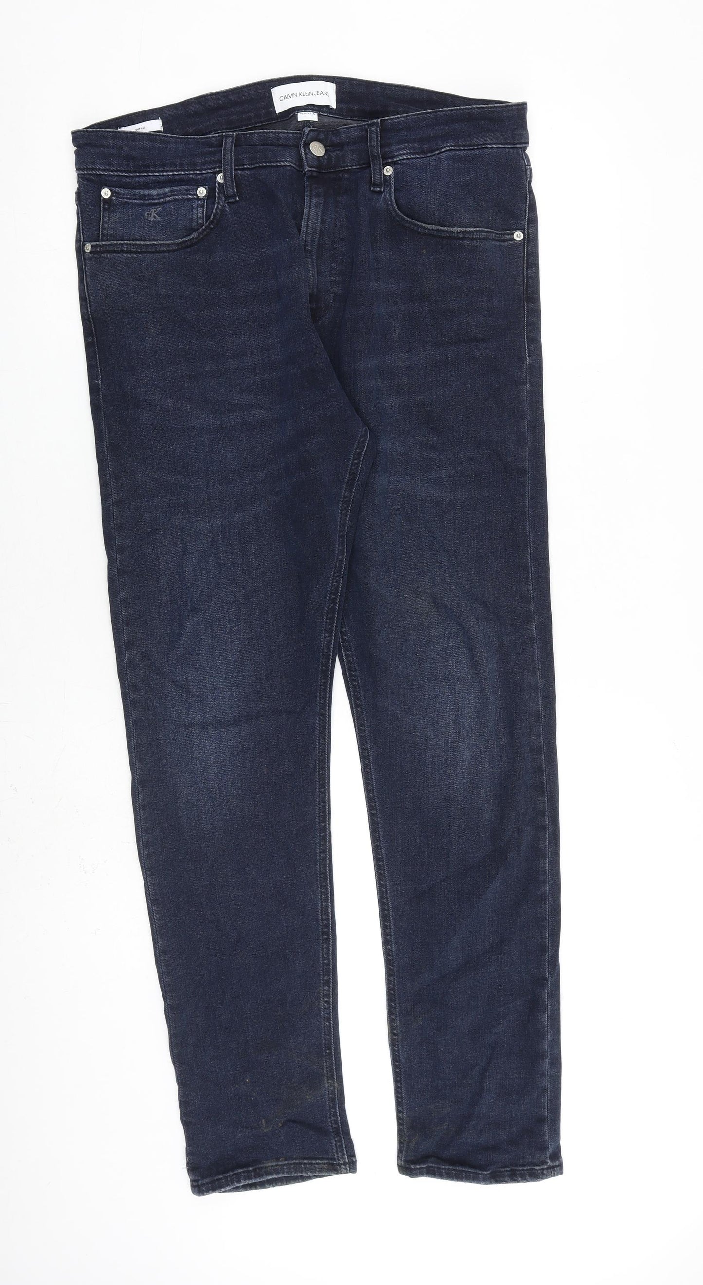 Calvin Klein Mens Blue Cotton Straight Jeans Size 32 in L36 in Slim Zip