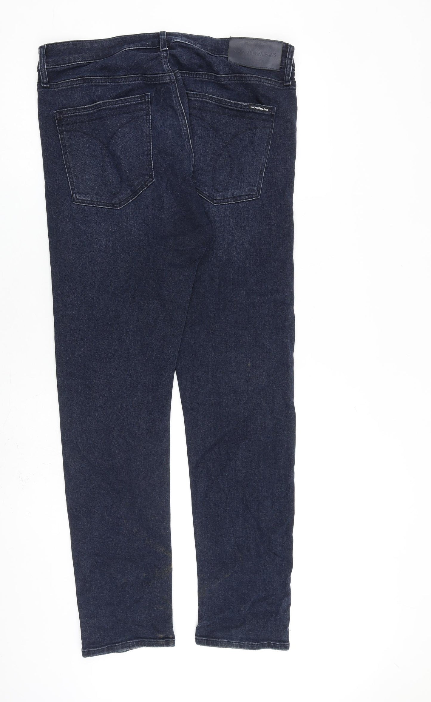 Calvin Klein Mens Blue Cotton Straight Jeans Size 32 in L36 in Slim Zip