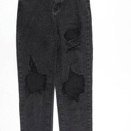 PRETTYLITTLETHING Womens Grey Cotton Straight Jeans Size 8 L28 in Regular Zip