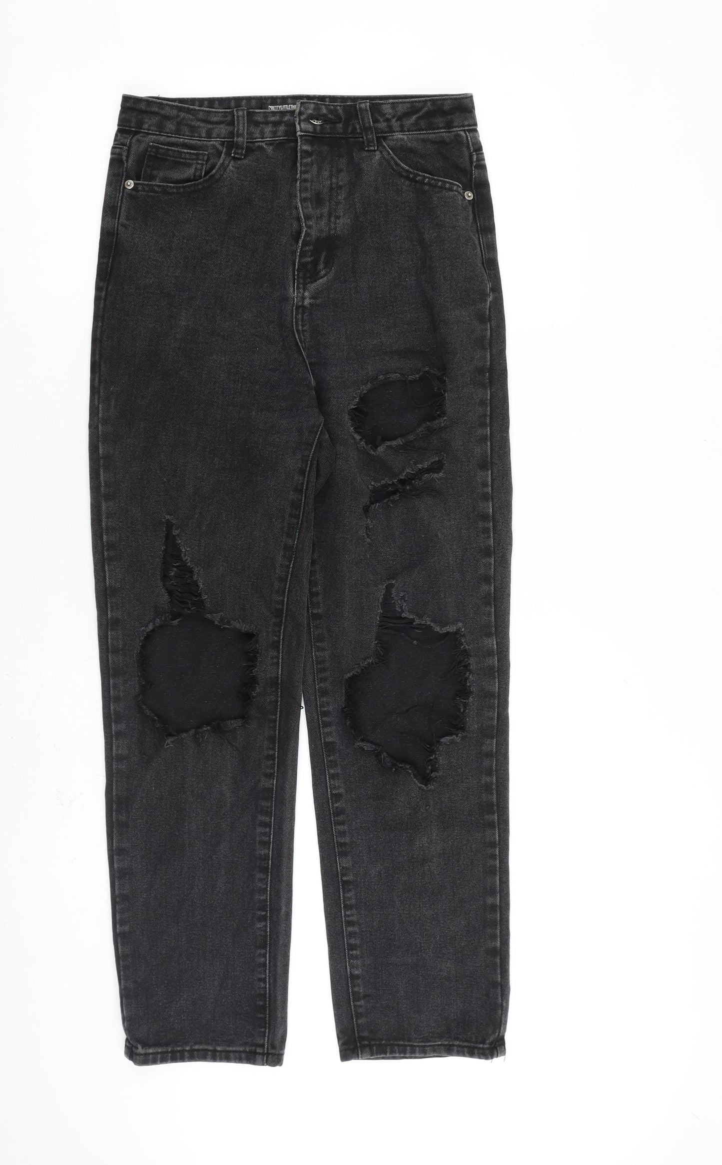 PRETTYLITTLETHING Womens Grey Cotton Straight Jeans Size 8 L28 in Regular Zip
