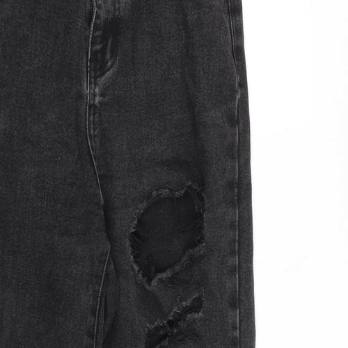 PRETTYLITTLETHING Womens Grey Cotton Straight Jeans Size 8 L28 in Regular Zip