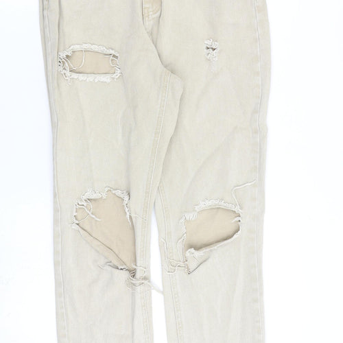 Missguided Womens Beige Cotton Straight Jeans Size 12 L29 in Regular Zip