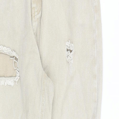 Missguided Womens Beige Cotton Straight Jeans Size 12 L29 in Regular Zip