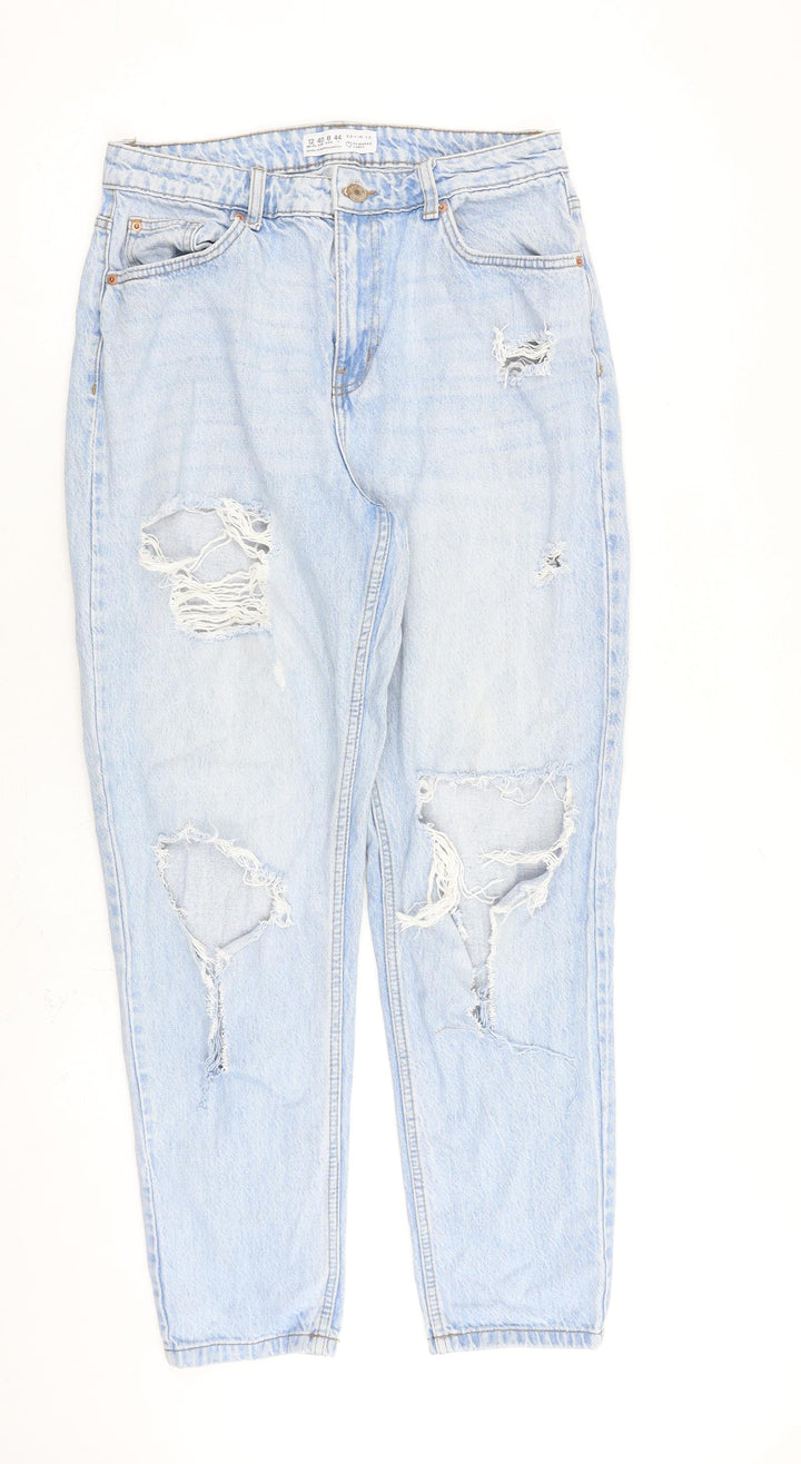 Denim & Co. Womens Blue Cotton Tapered Jeans Size 12 L28 in Regular Zip