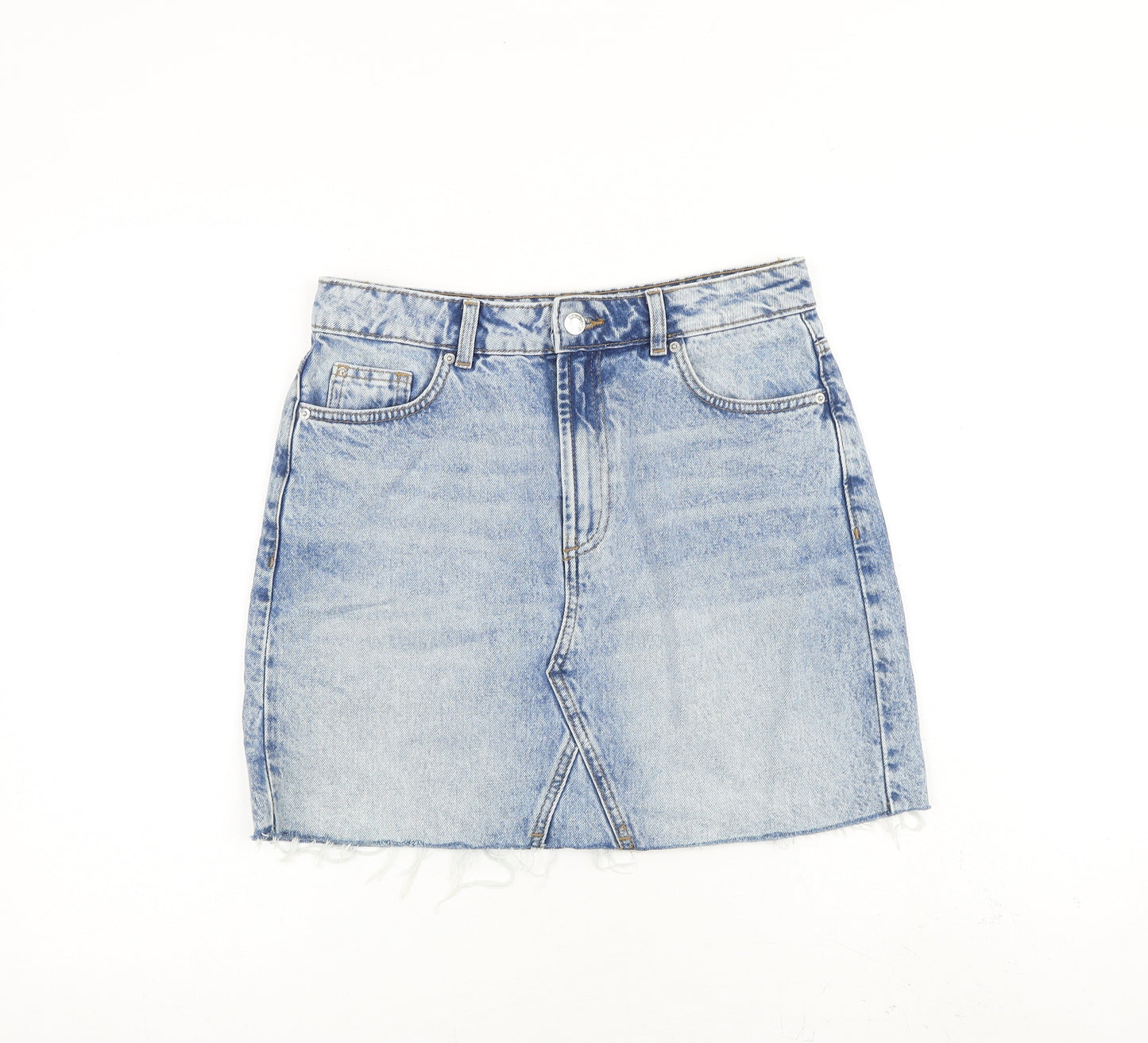 Denim & Co. Womens Blue Cotton A-Line Skirt Size 12 Zip