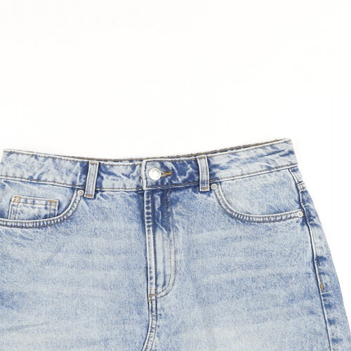 Denim & Co. Womens Blue Cotton A-Line Skirt Size 12 Zip