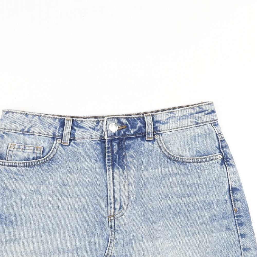 Denim & Co. Womens Blue Cotton A-Line Skirt Size 12 Zip