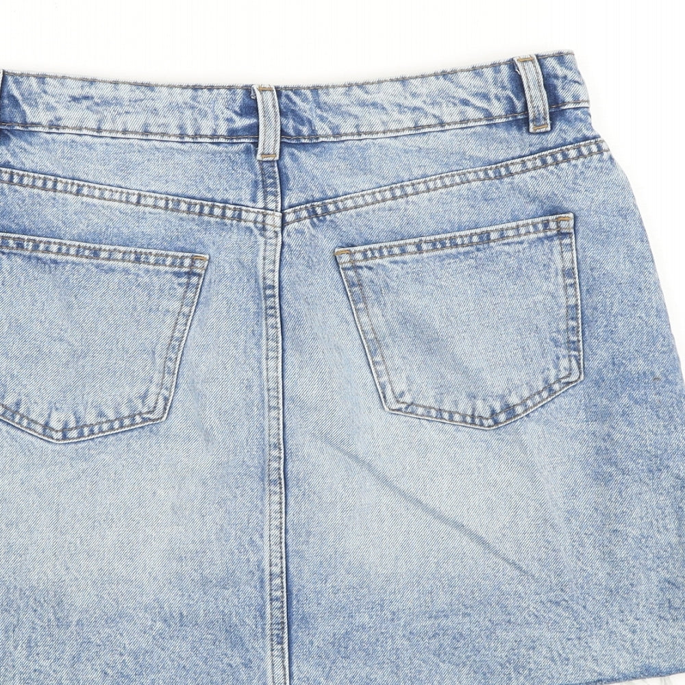 Denim & Co. Womens Blue Cotton A-Line Skirt Size 12 Zip