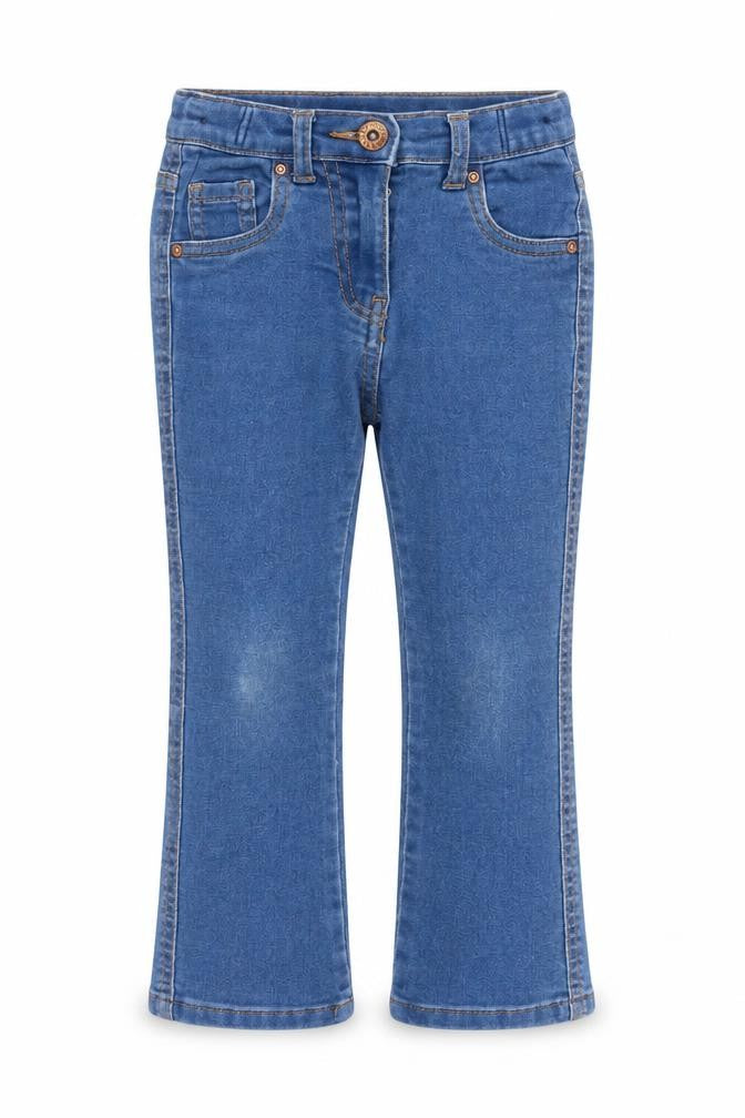 Front view of Tu girls’ blue cotton straight jeans, size 4, years regular zip