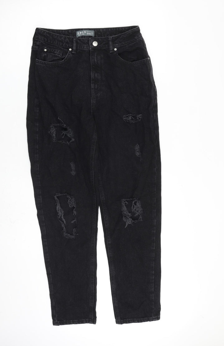 Denim & Co. Womens Black Cotton Tapered Jeans Size 10 L28 in Regular Zip