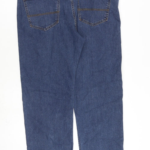 Marks and Spencer Mens Blue Cotton Straight Jeans Size 36 in L29 in Regular Zip