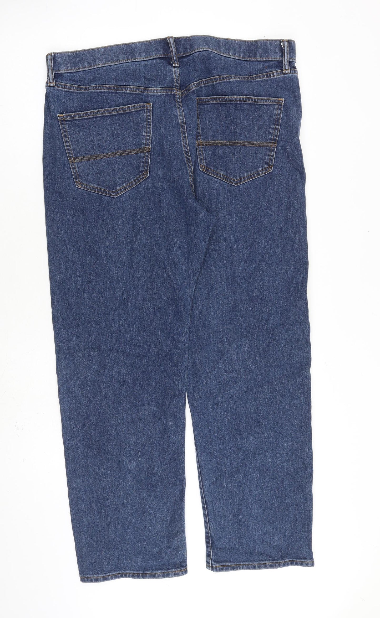 Marks and Spencer Mens Blue Cotton Straight Jeans Size 36 in L29 in Regular Zip