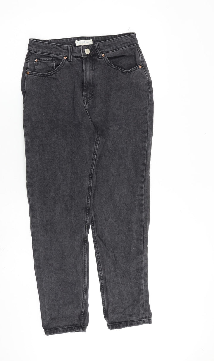 Denim & Co. Womens Grey Cotton Tapered Jeans Size 8 L26 in Regular Zip