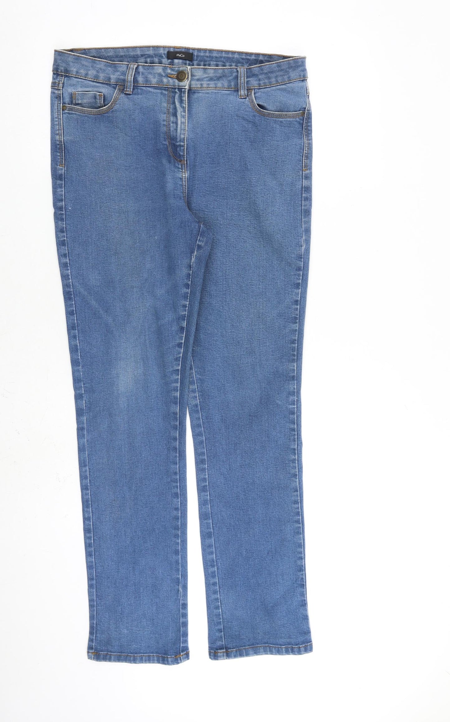 M&Co Womens Blue Paisley Cotton Straight Jeans Size 14 L30 in Regular Zip