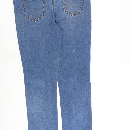M&Co Womens Blue Paisley Cotton Straight Jeans Size 14 L30 in Regular Zip